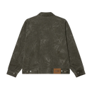 Obey Workman Zip Jacket Black Olive Wrinkle Wash – heavy denim workwear jas met ritssluiting en verstelbare tailleband