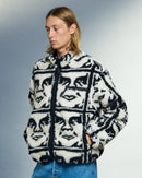 Obey Repeated Icon Sherpa Jacket Black Multi – fleece jas met all-over Obey Icon print