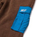 HUF FORT POINT SHERPA PANT Dust brown zijkant close-up teddy cargo broek Revert95.com