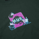 HUF HIGH GLOSS HEADACHE T-SHIRT dark green voorkant close-up Revert95.com