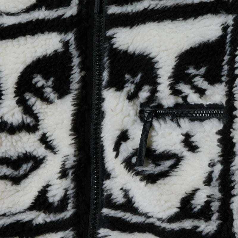 Obey Repeated Icon Sherpa Jacket Black Multi – fleece jas met all-over Obey Icon print