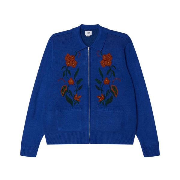 Obey Floral Zip Cardigan – gebreid vest met bloemenpatroon en volledige ritssluiting