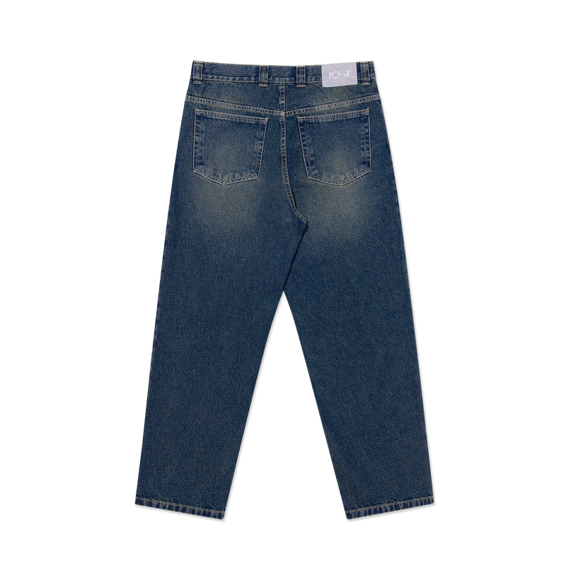 Polar Skate Co '93! Pants Dirty Blue – denim broek van 100% katoen met rechte pasvorm, vijf zakken en Polar-label in Dirty Blue wassing.