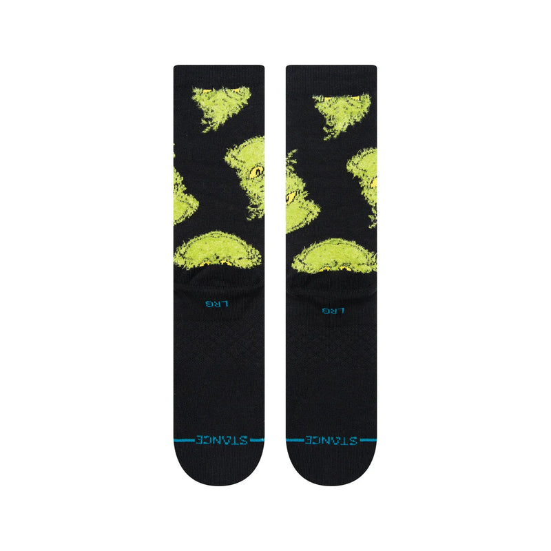 Stance Mean One Black – zwarte Grinch-sokken met feestelijke graphic, medium cushioning en versterkte hiel en teen