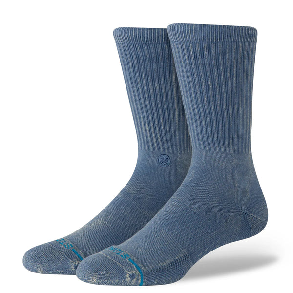 Stance Icon Dyed Crew Sea Blue – zeeblauwe crew sokken met hand-dyed look, medium cushioning en versterkte hiel en teen