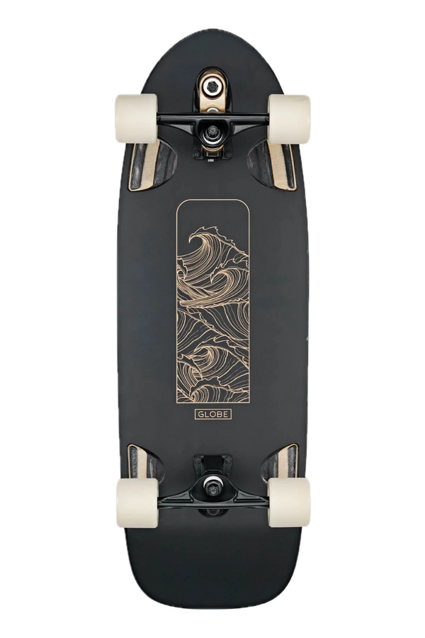 Globe Walrus Surf Skate – Black Peaking surfskate board met swallow tail en Black Peaking graphic