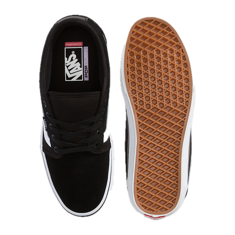 Vans Skate Chukka Low Sidestripe Black White – zwarte low-top skateschoen met witte Vans Sidestripe en wafelzool