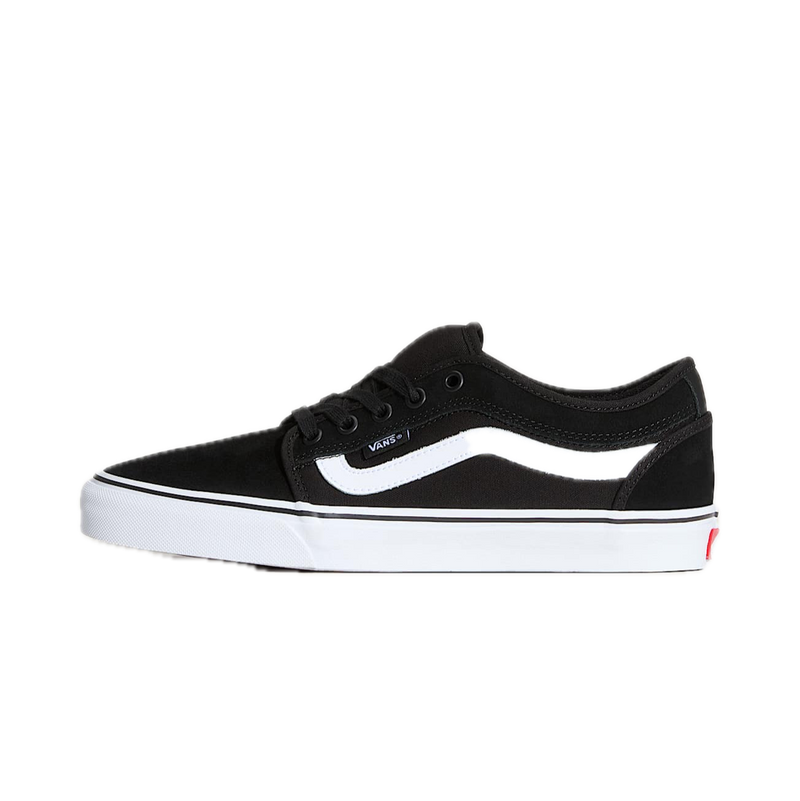 Vans Skate Chukka Low Sidestripe Black White – zwarte low-top skateschoen met witte Vans Sidestripe en wafelzool