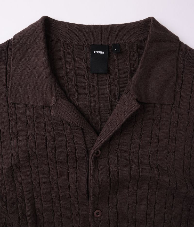 Former Marilyn Cable SS Knit Shirt Choc – premium short-sleeve cable knit in Choc