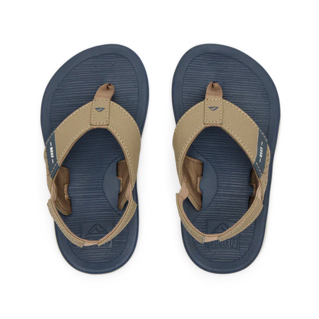 Reef Little Santa Ana Navy Khaki Kids – kinderslippers in navy en khaki met comfortabel voetbed en gripvaste zool