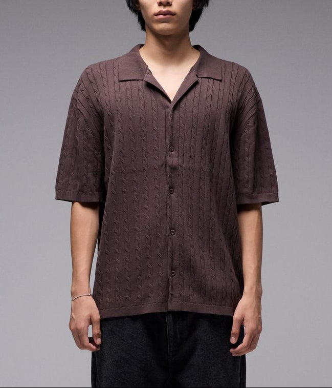 Former Marilyn Cable SS Knit Shirt Choc – premium short-sleeve cable knit in Choc