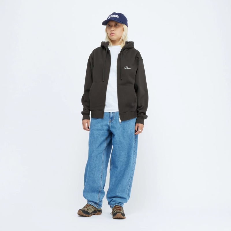 Cursive Small Logo Zip Hoodie Black