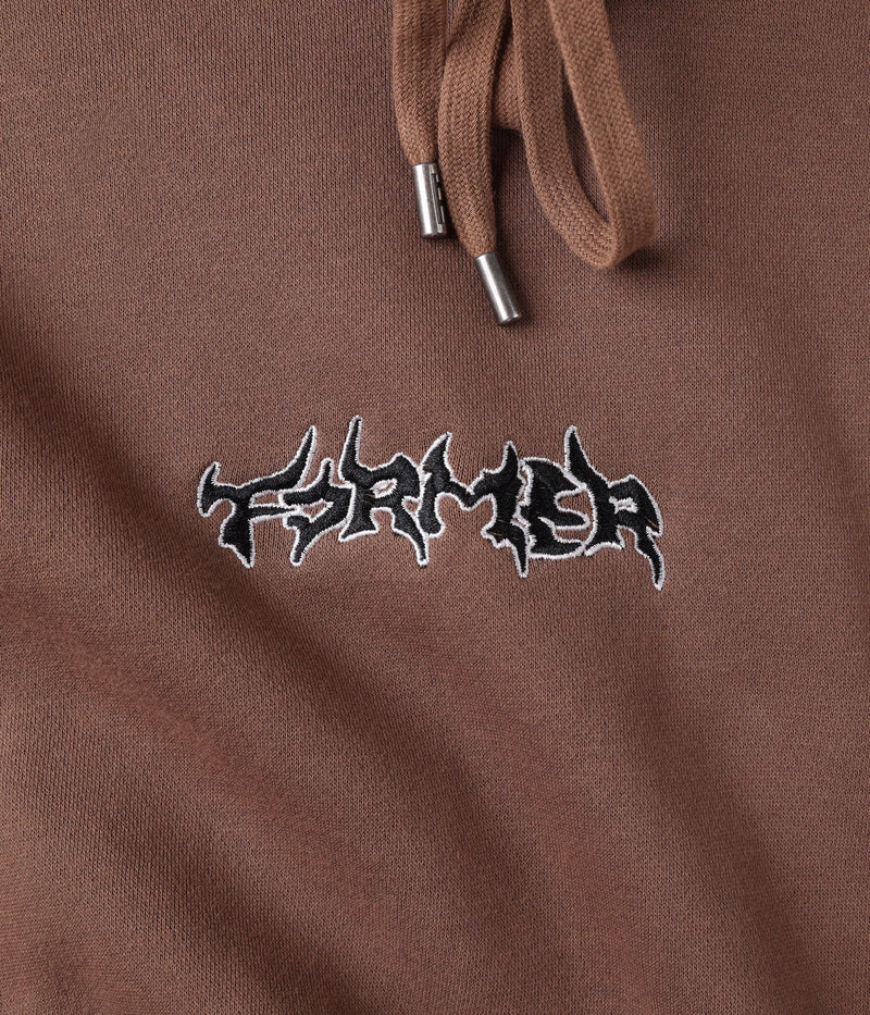 Former Proscription Hood Choc – heavyweight hoodie met Proscription embroidery in Choc kleur