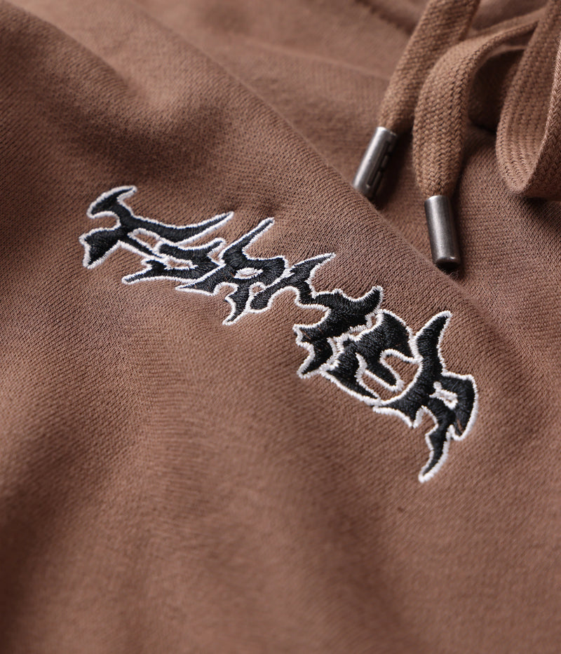Former Proscription Hood Choc – heavyweight hoodie met Proscription embroidery in Choc kleur