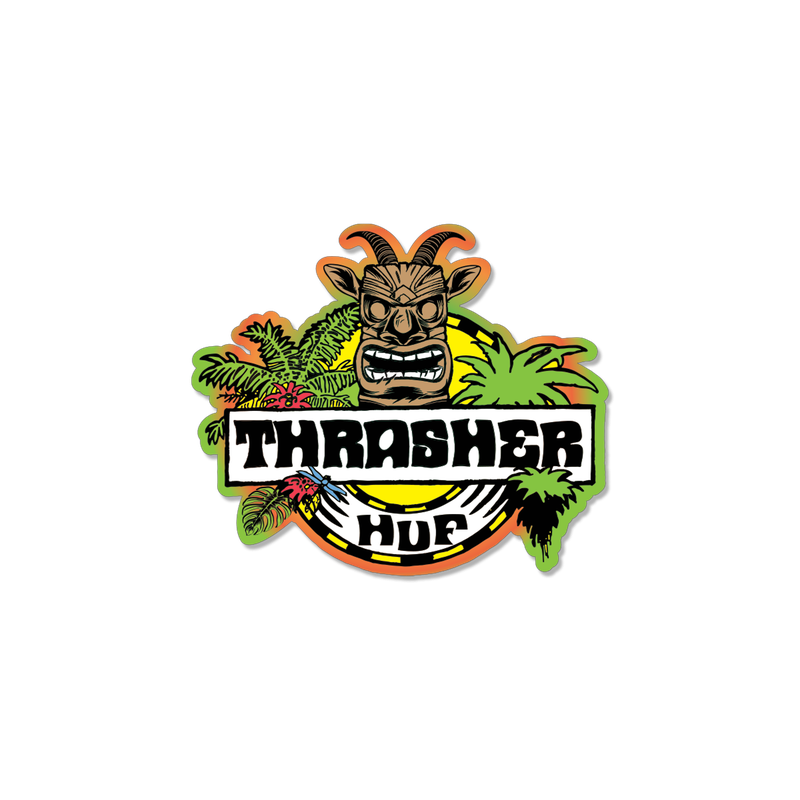 HUF x Thrasher Sticker – vinyl sticker met klassiek HUF x Thrasher-logo, weerbestendig en duurzaam
