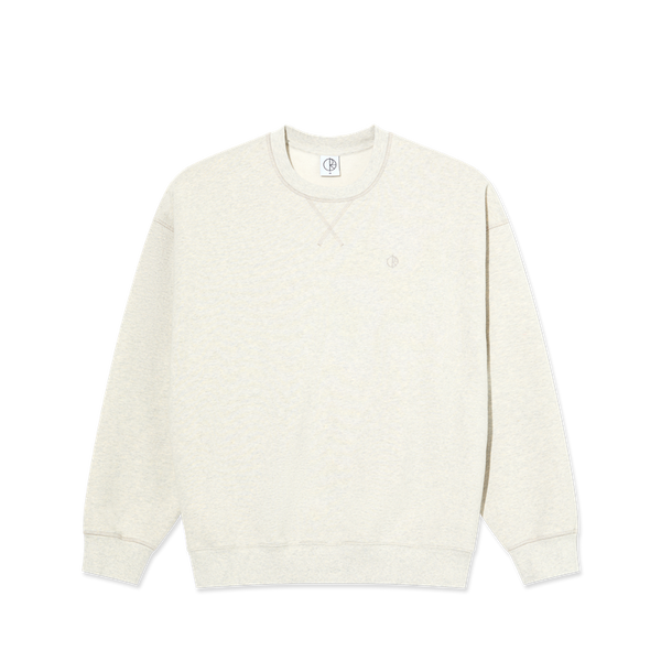 Polar Skate Co Frankie Crewneck Ivory Grey Melange – sweatshirt van zware katoenmix met geborduurd Polar-logo en tweekleurig design in ivory en grijs melange.