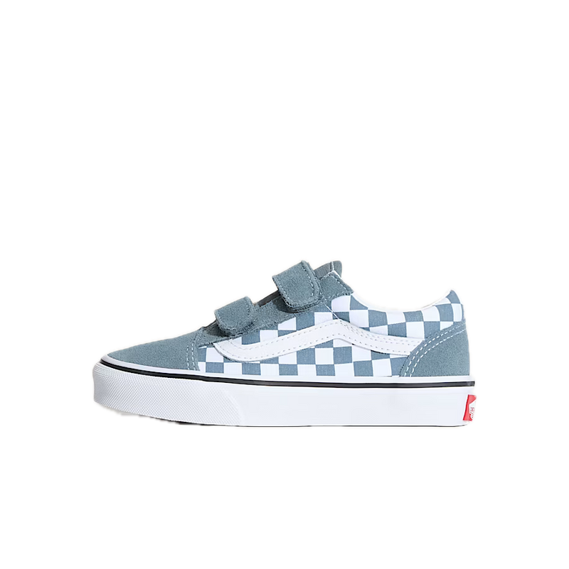 Vans Old Skool Velcro Color Theory Checkerboard Stormy Weather Junior – junior sneaker met klittenbandsluiting, stormy weather blauw en checkerboard-details