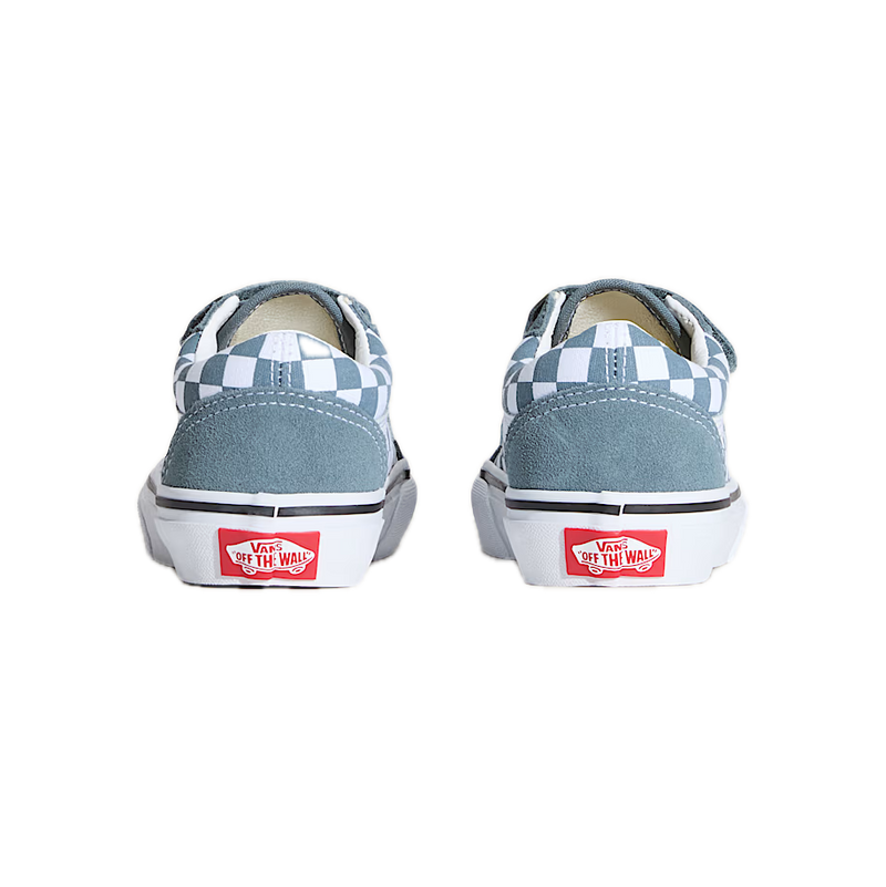 Vans Old Skool Velcro Color Theory Checkerboard Stormy Weather Junior – junior sneaker met klittenbandsluiting, stormy weather blauw en checkerboard-details