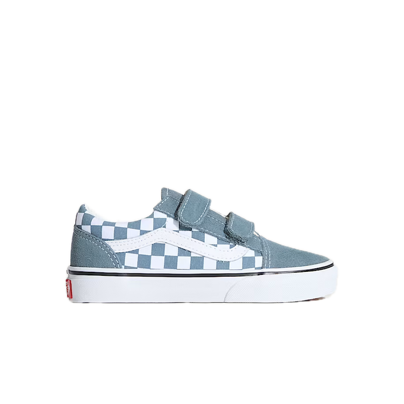 Vans Old Skool Velcro Color Theory Checkerboard Stormy Weather Junior – junior sneaker met klittenbandsluiting, stormy weather blauw en checkerboard-details