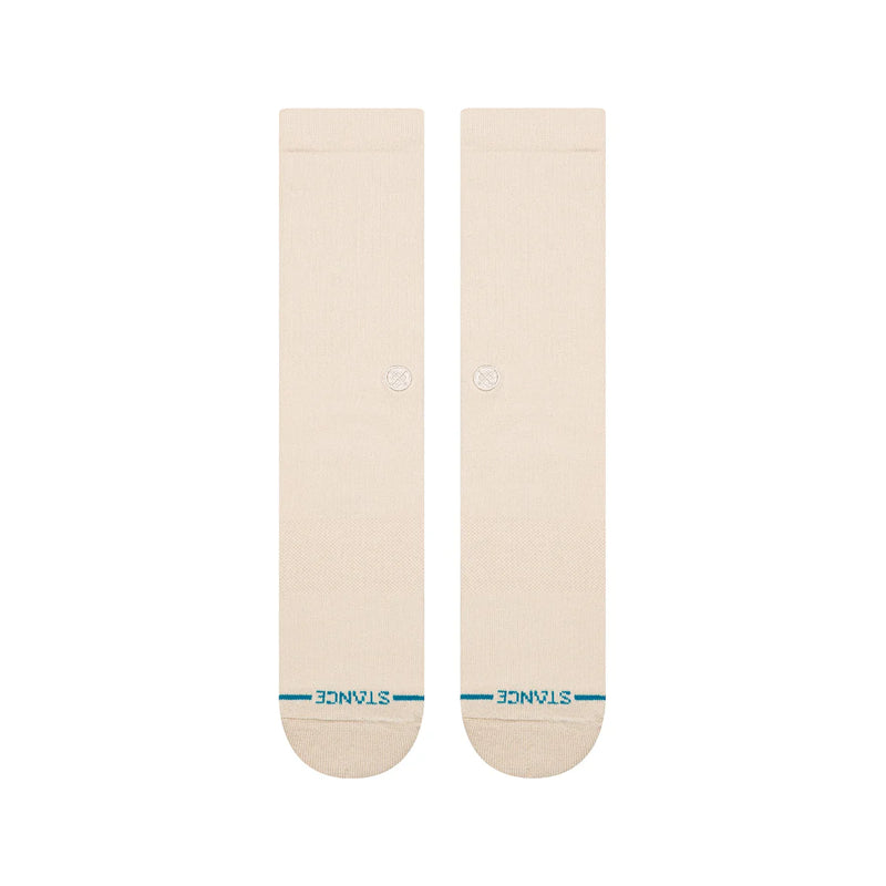 Stance Icon Oatmeal – beige (oatmeal) crew sokken met geborduurd Stance-logo, medium cushioning en versterkte hiel en teen
