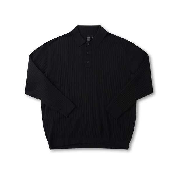Former Franchise LS Knit Polo Black – premium knit longsleeve polo met minimalistische branding