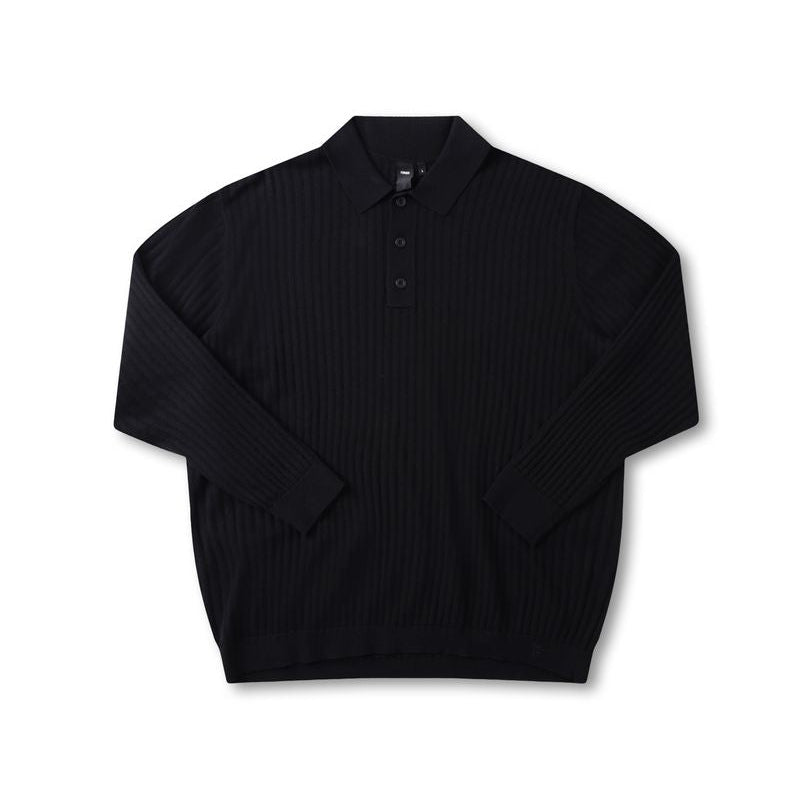 Former Franchise LS Knit Polo Black – premium knit longsleeve polo met minimalistische branding