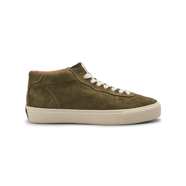 Last Resort AB VM001 Mid Olive White – mid-top skateschoen van olijfgroen suède met witte zool en subtiele branding
