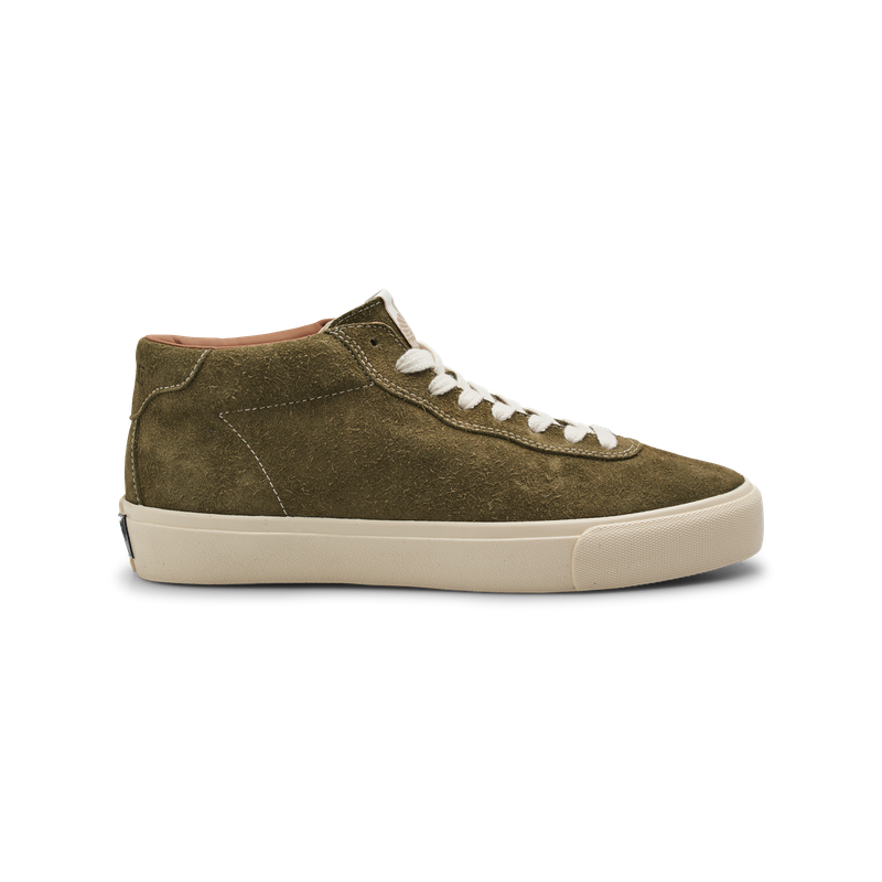 Last Resort AB VM001 Mid Olive White – mid-top skateschoen van olijfgroen suède met witte zool en subtiele branding
