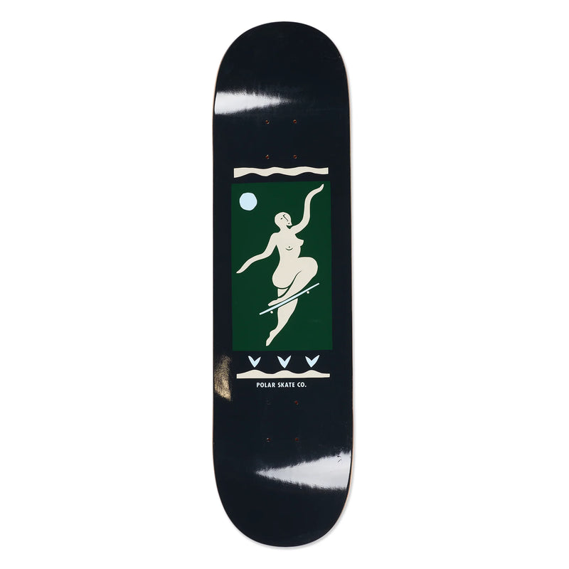 Polar Skate Co Team No Comply Charcoal Deck – charcoal skateboarddeck met witte No Comply-graphic en gratis griptape