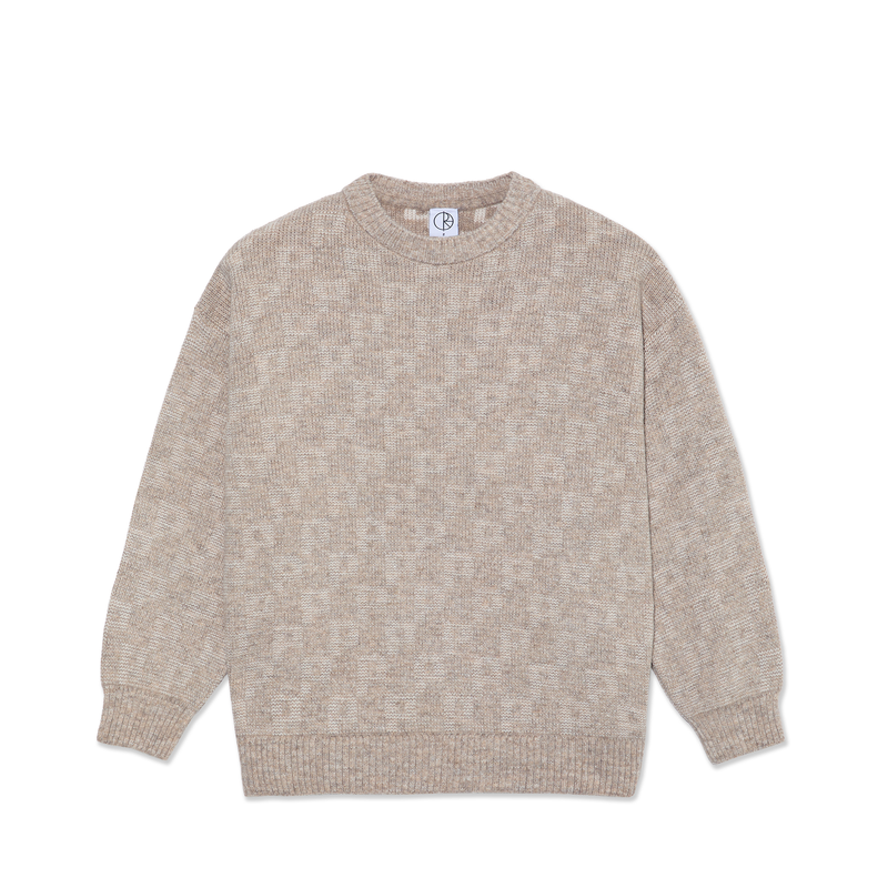 Polar Skate Co George Sweater P Pattern Sand – zandkleurige gebreide sweater met all-over Polar P Pattern en relaxed fit