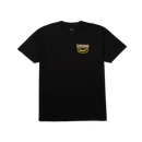HUF x Thrasher Meltdown SS Tee – zwart T-shirt met HUF x Thrasher-logo op borst en vulkaan-backprint uit de Meltdown-serie