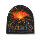 HUF x Thrasher Meltdown Reversible Beanie – dubbelzijdige muts met vulkaanprint aan de ene kant en HUF x Thrasher-logo aan de andere, gemaakt van zachte acrylstof
