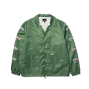 HUF x Thrasher Logo Jacket – donkergroen nylon jack met groot HUF x Thrasher-logo op de rug en sleeve-prints, waterafstotend en met meshvoering