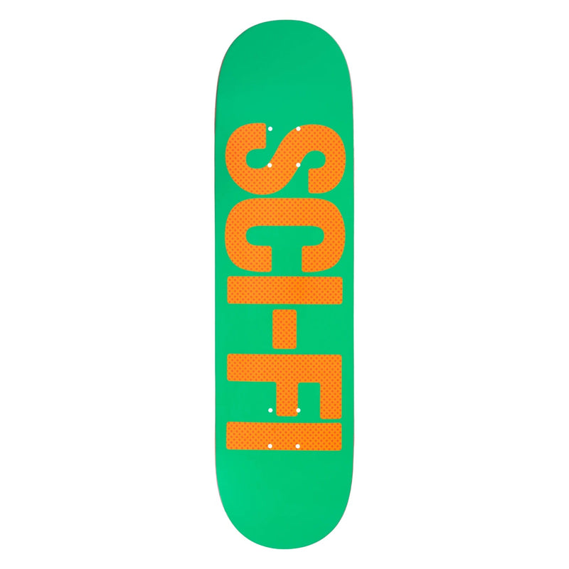 Sci-Fi Fantasy High Gloss Big Logo Board Green – 7-laags esdoorn skateboarddeck met glanzende groene afwerking en groot Sci-Fi Fantasy-logo, inclusief gratis griptape