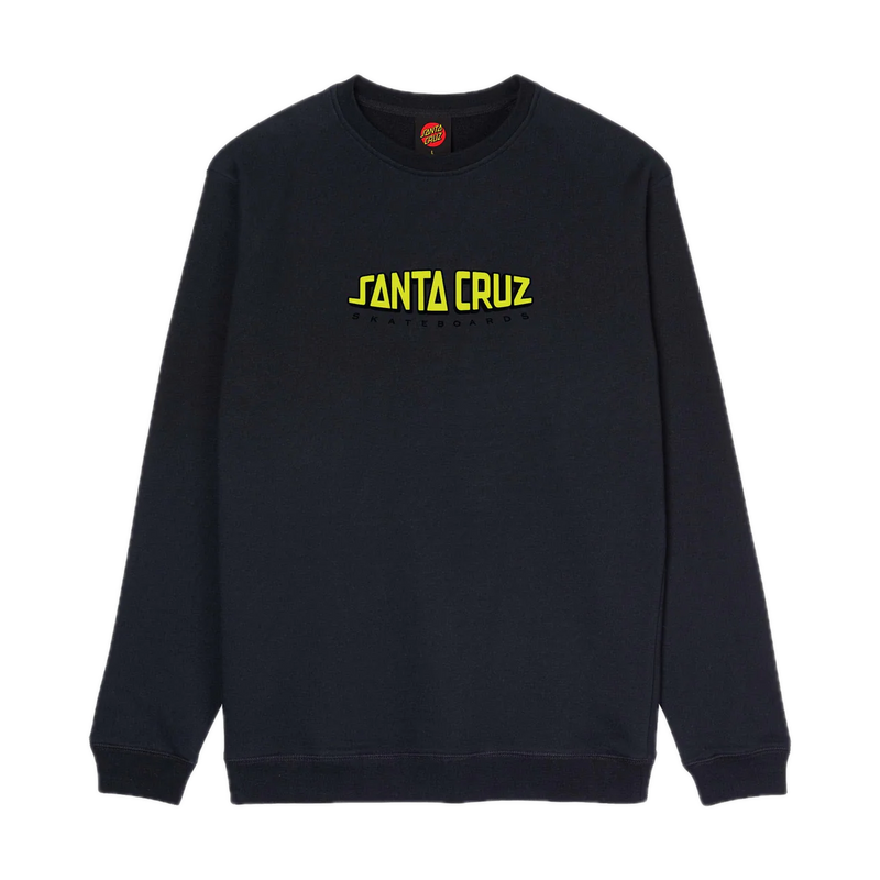 Santa Cruz Malba Crash Dot Crew – zwarte sweater met Crash Dot-logo op borst en rug, gemaakt van zachte katoenblend
