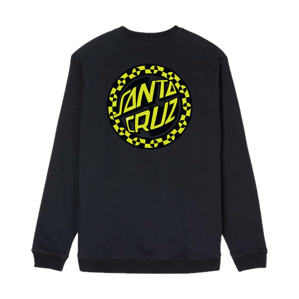 Santa Cruz Malba Crash Dot Crew – zwarte sweater met Crash Dot-logo op borst en rug, gemaakt van zachte katoenblend