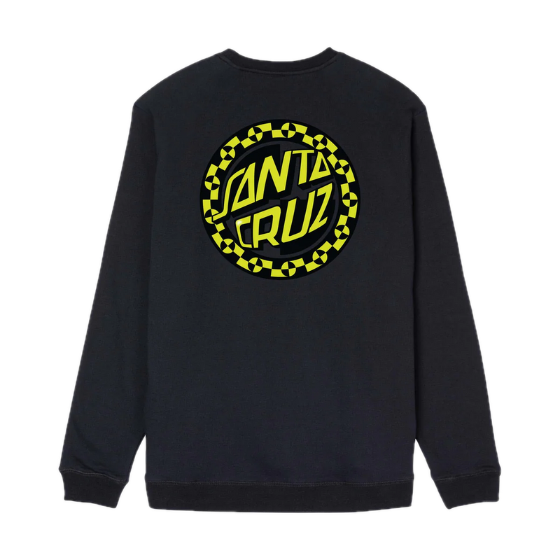 Santa Cruz Malba Crash Dot Crew – zwarte sweater met Crash Dot-logo op borst en rug, gemaakt van zachte katoenblend