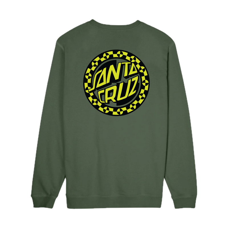 Santa Cruz Malba Crash Dot Crew – zwarte sweater met Crash Dot-logo op borst en rug, gemaakt van zachte katoenblend