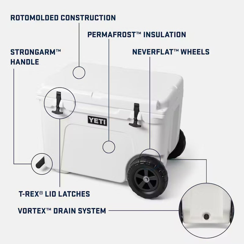 YETI Tundra Haul koelbox op wielen met StrongArm trekstang en NeverFlat banden