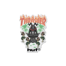 HUF x Thrasher Goat Luau Sticker – tropische vinyl sticker met dansende geit, Thrasher-logo en kleurrijk HUF-design