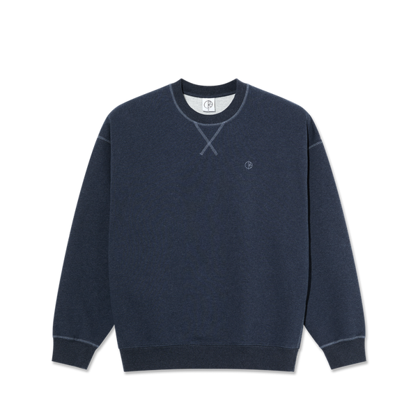 Polar Skate Co Frankie Crewneck Navy Melange – sweatshirt van zware katoenmix met geborstelde binnenzijde en subtiel geborduurd Polar-logo in navy melange kleur.