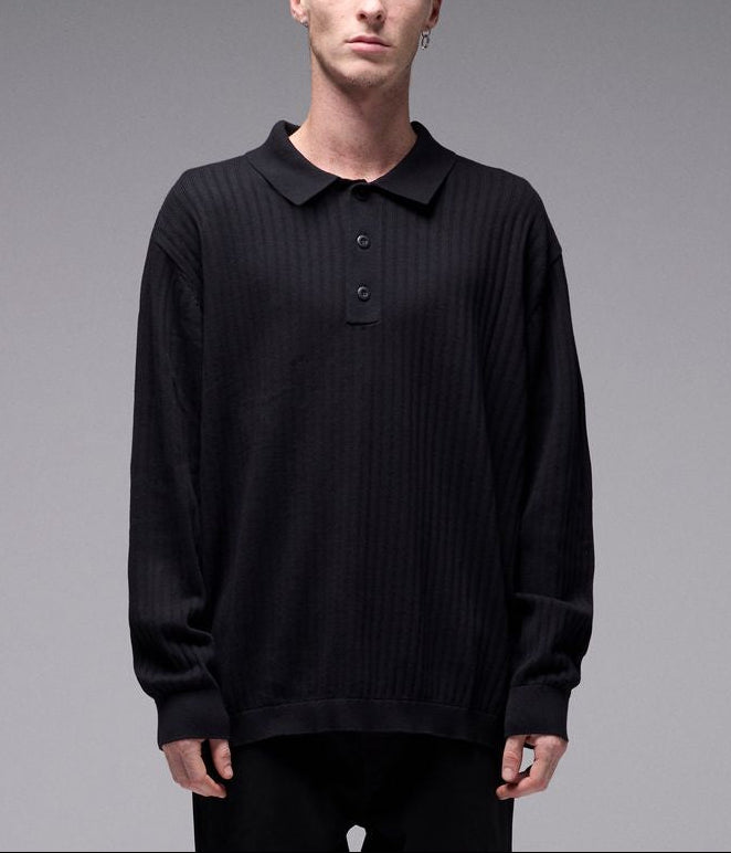Former Franchise LS Knit Polo Black – premium knit longsleeve polo met minimalistische branding