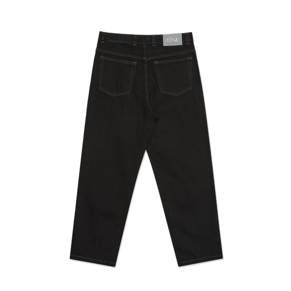 Polar Skate Co '93! Pants Contrast Stitching Black Dark Olive – denim broek van 100% katoen met rechte pasvorm, contraststiksels in dark olive en Polar-label.
