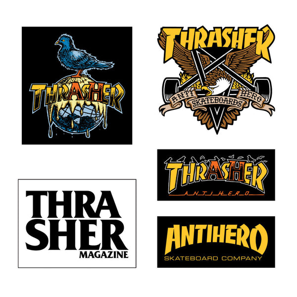 Bestel de Thrasher x Antihero 5 pack Sticker snel, gemakkelijk en veilig bij Revert 95. Check onze website voor de gehele Thrasher collectie of kom gezellig langs bij onze winkel in Haarlem.