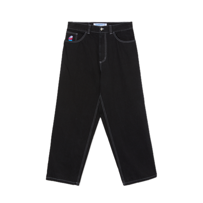 Polar Skate Co Big Boy Pants OG Logo Black White Stitching – zwarte baggy denim met witte stiksels en OG Logo