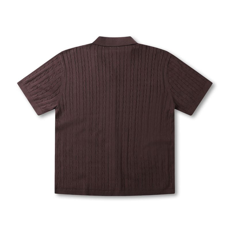 Former Marilyn Cable SS Knit Shirt Choc – premium short-sleeve cable knit in Choc