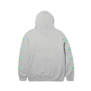 HUF x Thrasher Logo PO Hoodie – hoodie van zwaar katoenfleece met HUF x Thrasher-logo op borst en mouwprints, verkrijgbaar in zwart en grijs