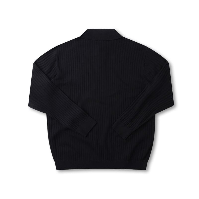 Former Franchise LS Knit Polo Black – premium knit longsleeve polo met minimalistische branding