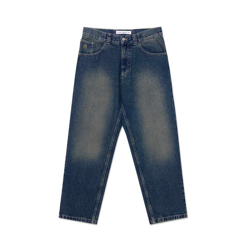 Polar Skate Co '93! Pants Dirty Blue – denim broek van 100% katoen met rechte pasvorm, vijf zakken en Polar-label in Dirty Blue wassing.
