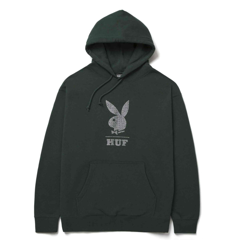 HUF X PLAYBOY RHINESTONE PULLOVER HOODIE Forest green voorkant sweater plat Revert95.com